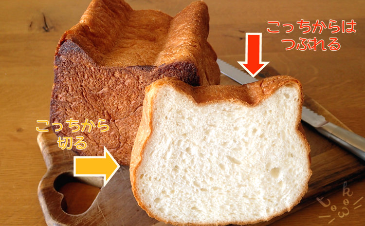 ねこねこ食パンの切り方を説明している
